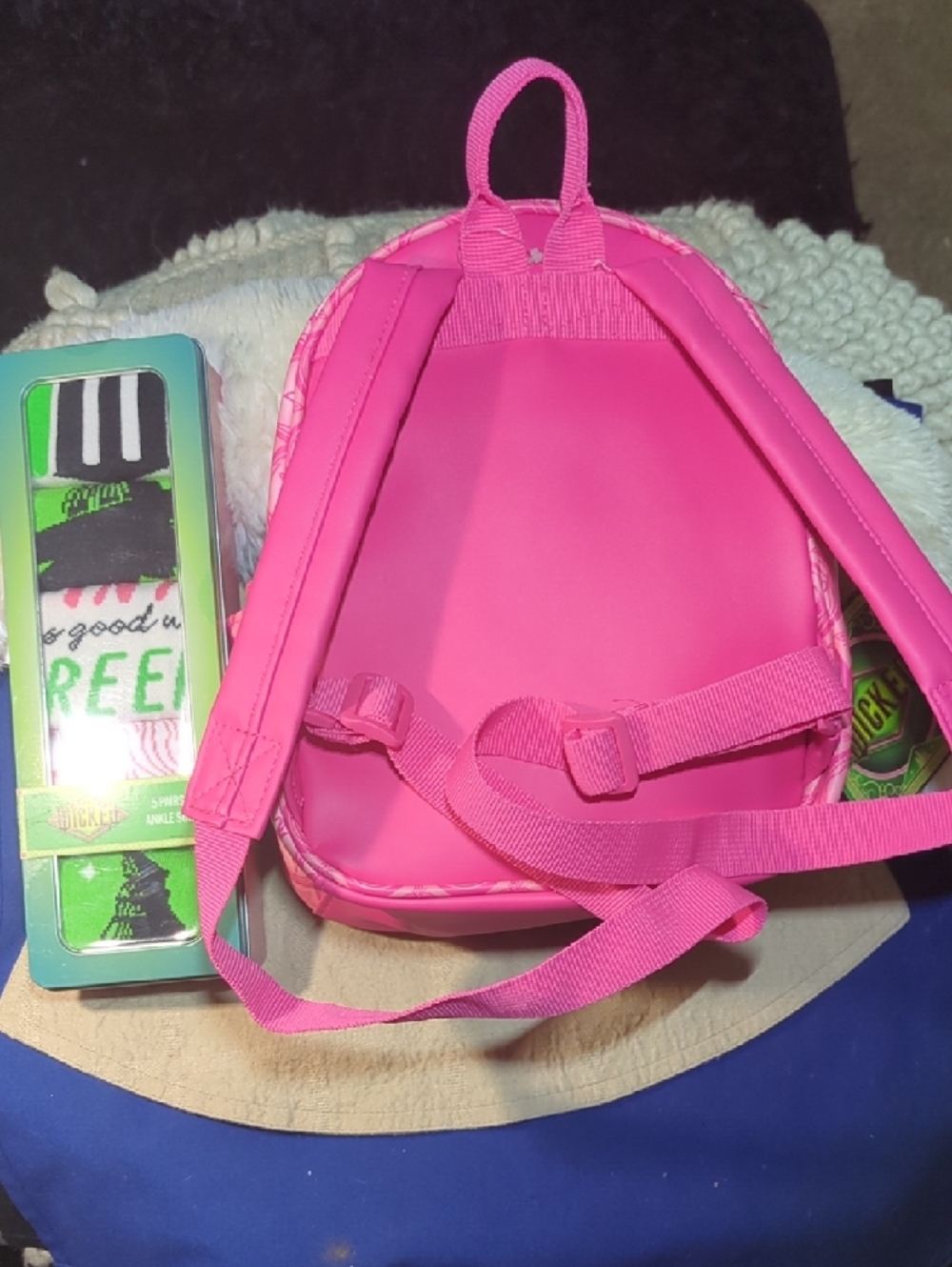 Pink Patterned Mini Backpack with Gold Accent & Wicked Socks Combo $45 - Picture 2 of 5